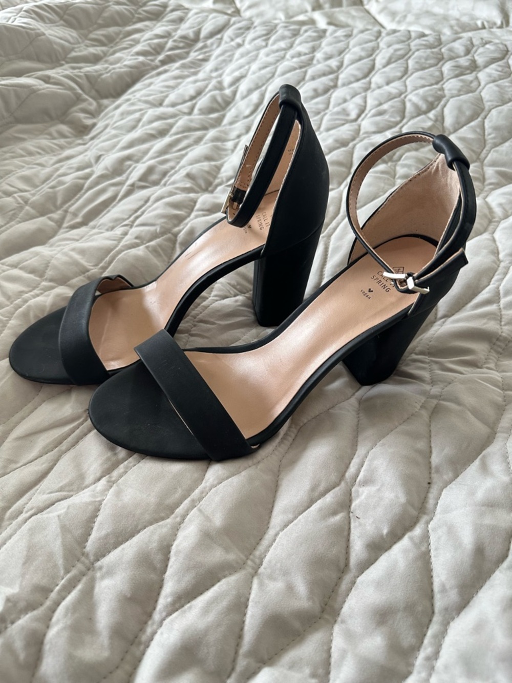 Call It Spring Black Vegan Block Heel Sandals Adjustable Ankle Strap Minimalist